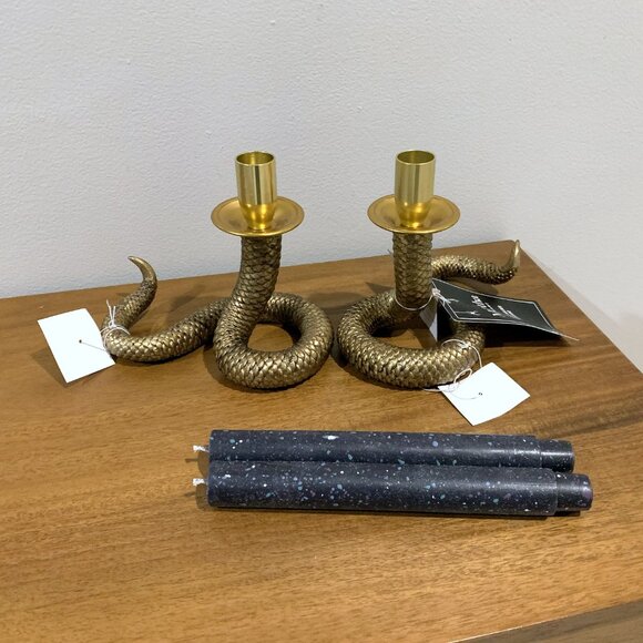SOLD Martha Stewart Gold Tone Snake Serpent Candle Holder Gothic Halloween - Picture 2 of 4